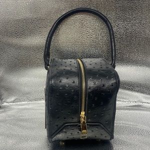 NWT Le Miel Handbags Black Vegan Leather Ostrich Top Handle Cube